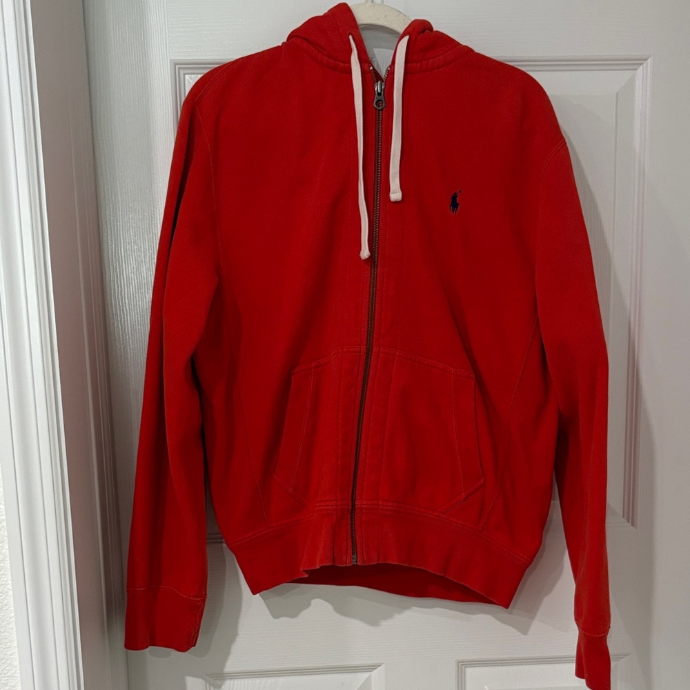 Orange Polo Zip-Up Hoodie with Logo size medium